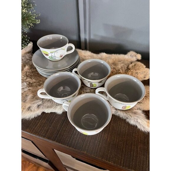 Denby Langley Spring Five (5) flat Cup + saucer set Stoneware | Made in England - Picture 8 of 9